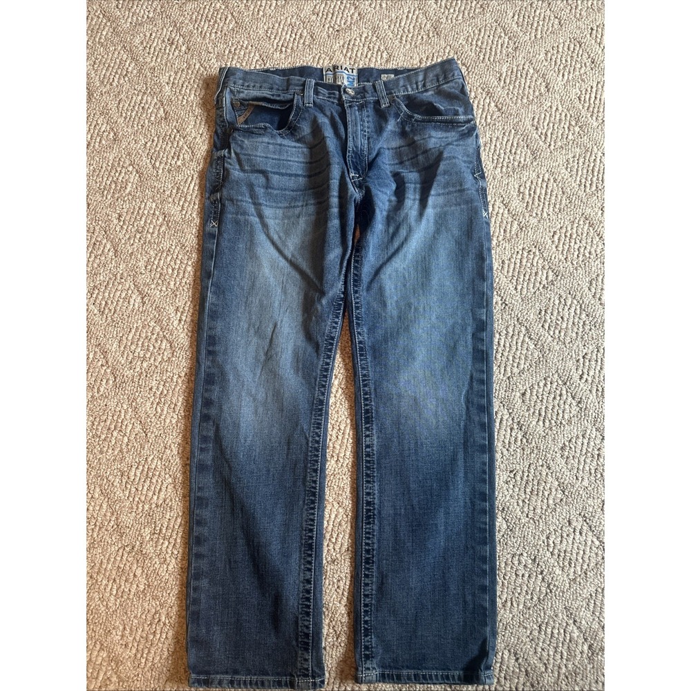 Ariat M2 Men's Blue Jeans Relaxed Boot Cut 36x32 Medium Wash Distressed EUC